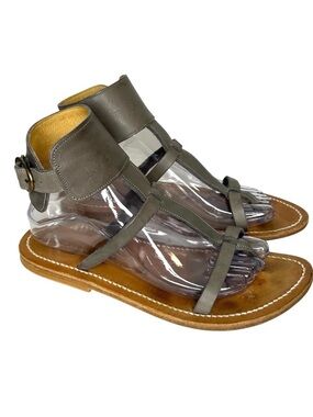 K. JACQUES Women Sz 40 US 8.5‎ - 9 Gray Leather Caravelle Gladiator Sandals.